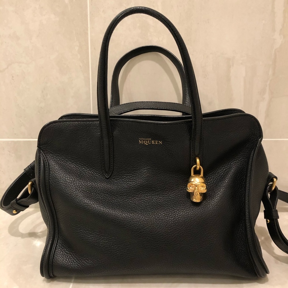 Alexander McQueen Black Shoulder Bag with Gold Accents